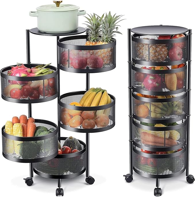 Square or Round Multi-Tiers Metal Storage Rack with Wheels