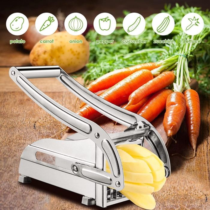 Stainless Steel French Fry Cutter with 2 Interchangeable Blades