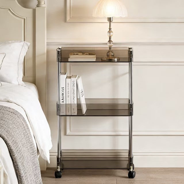 Acrylic Rolling Storage Cart for Small Spaces, Slim Narrow 3-Tier Trolley, Space Saving Gaps Organizer with Wheels for Bathroom, Kitchen