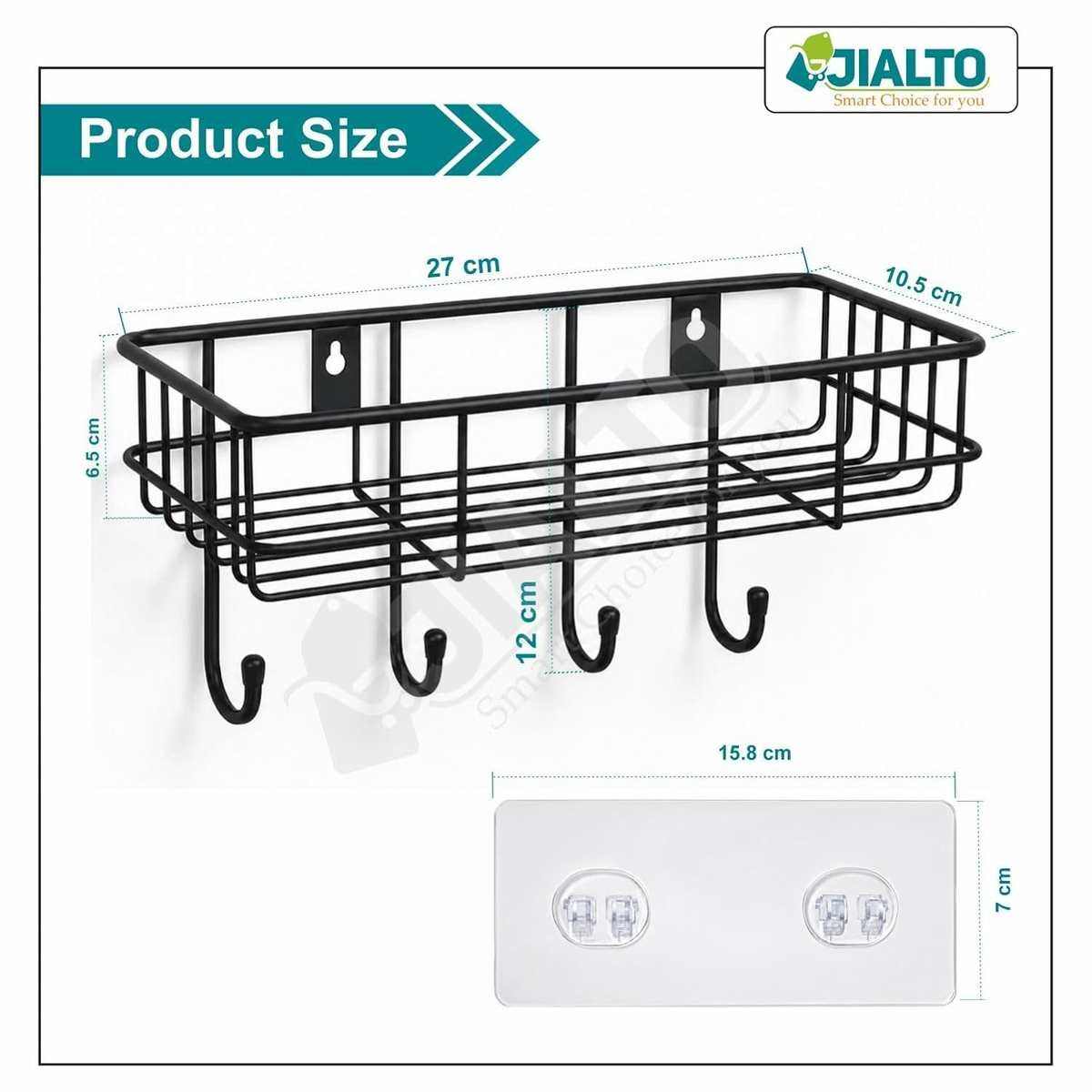 Bathroom Caddy Wall Shelf Rack with Hooks 11.5 x 27.5 x 10 cm