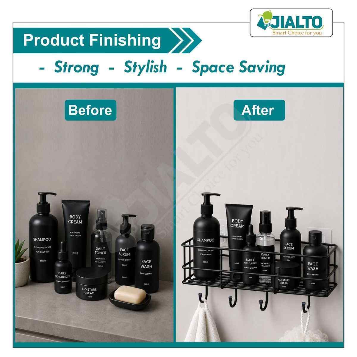 Bathroom Caddy Wall Shelf Rack with Hooks 11.5 x 27.5 x 10 cm