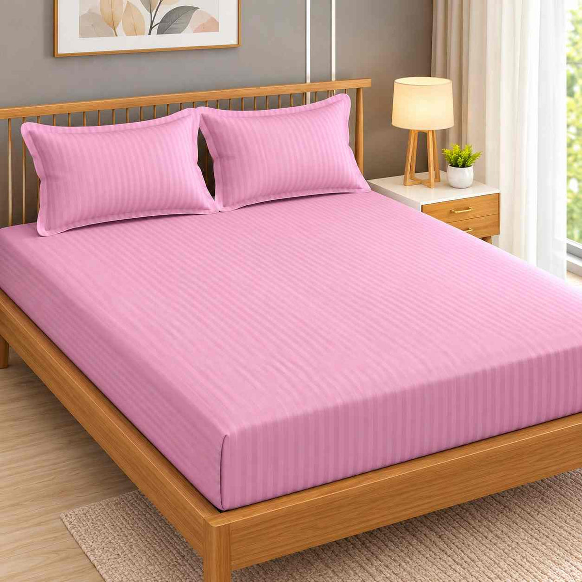 Bed Fitted Sheet 200X200CM + 2 Pcs Pillow Cover