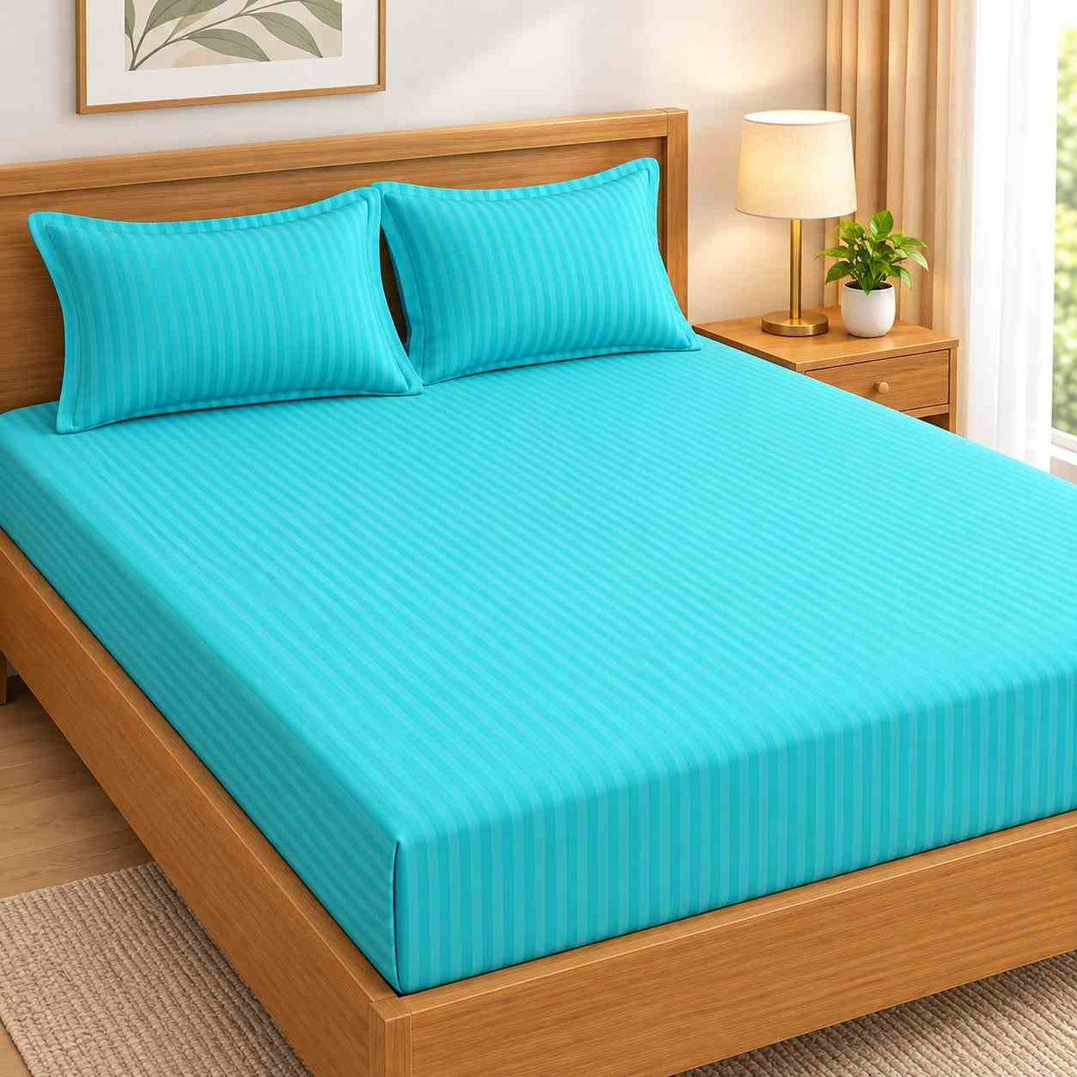 Bed Fitted Sheet 200X200CM + 2 Pcs Pillow Cover