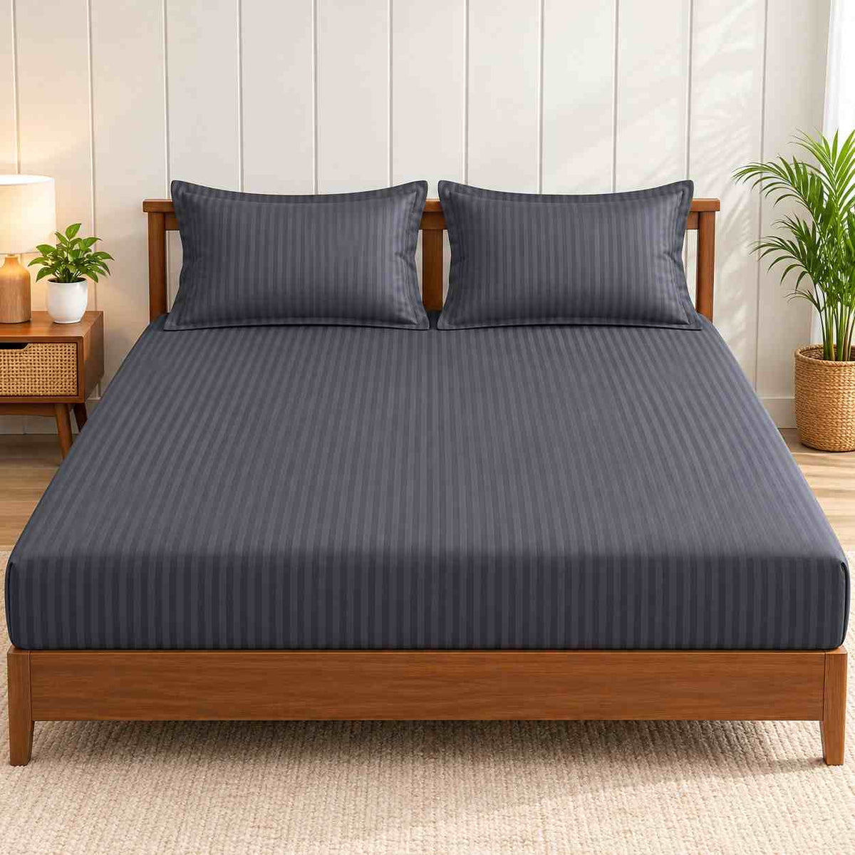 Bed Fitted Sheet 200X200CM + 2 Pcs Pillow Cover