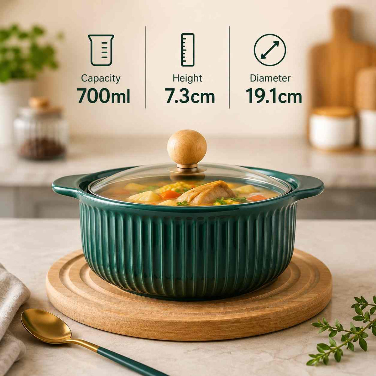 Ceramic Soup Pot with Glass Lid 1pcs