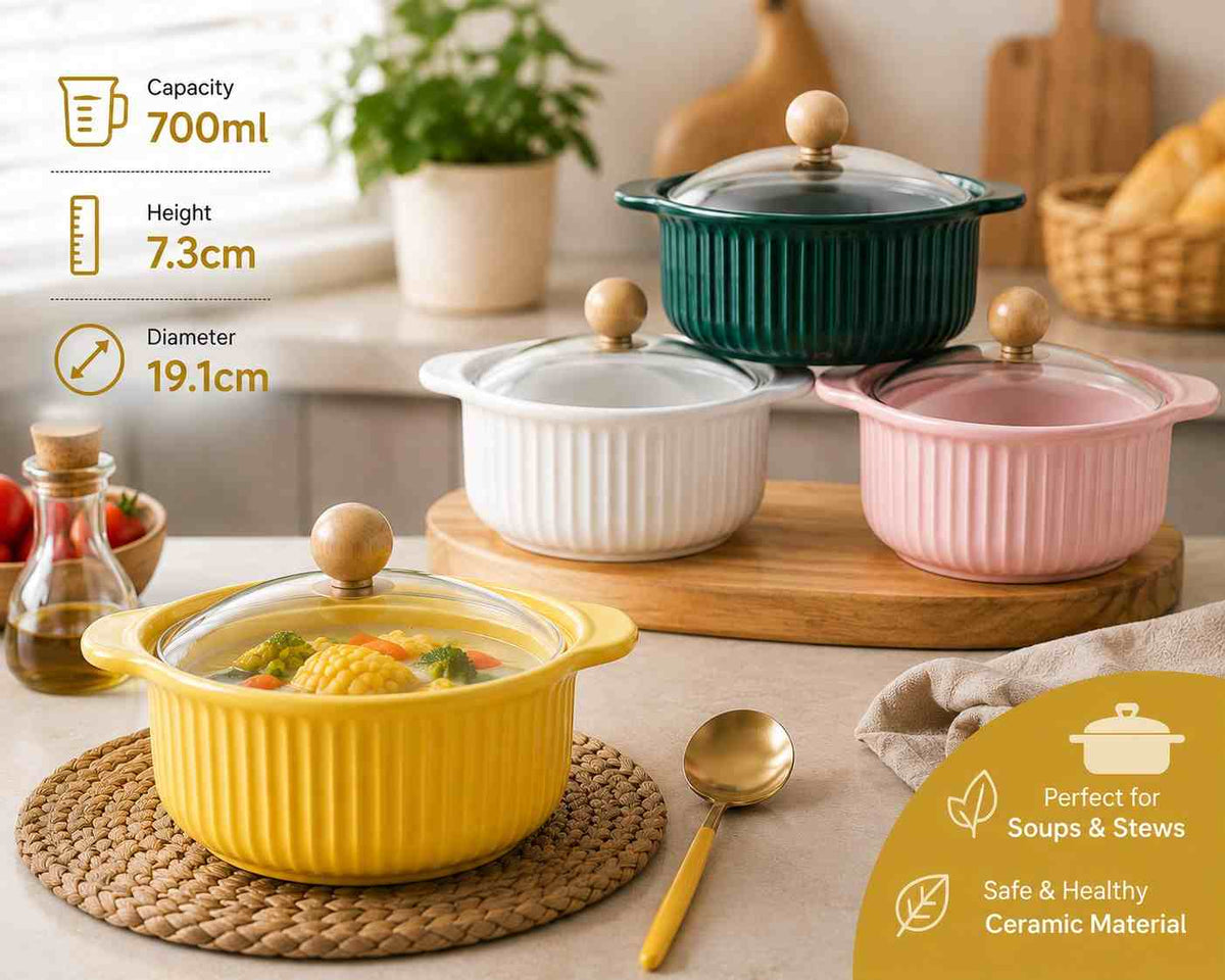 Ceramic Soup Pot with Glass Lid 1pcs
