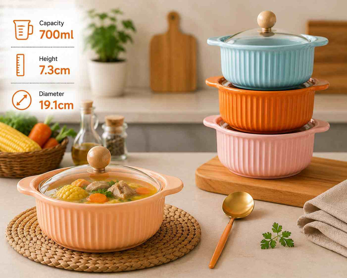 Ceramic Soup Pot with Glass Lid 1pcs