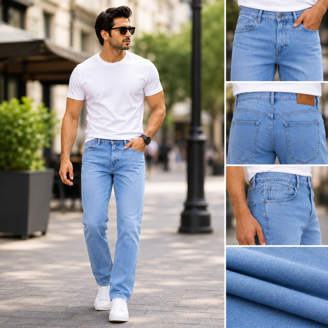 Men's Straight Fit Jeans Classic Denim Pants