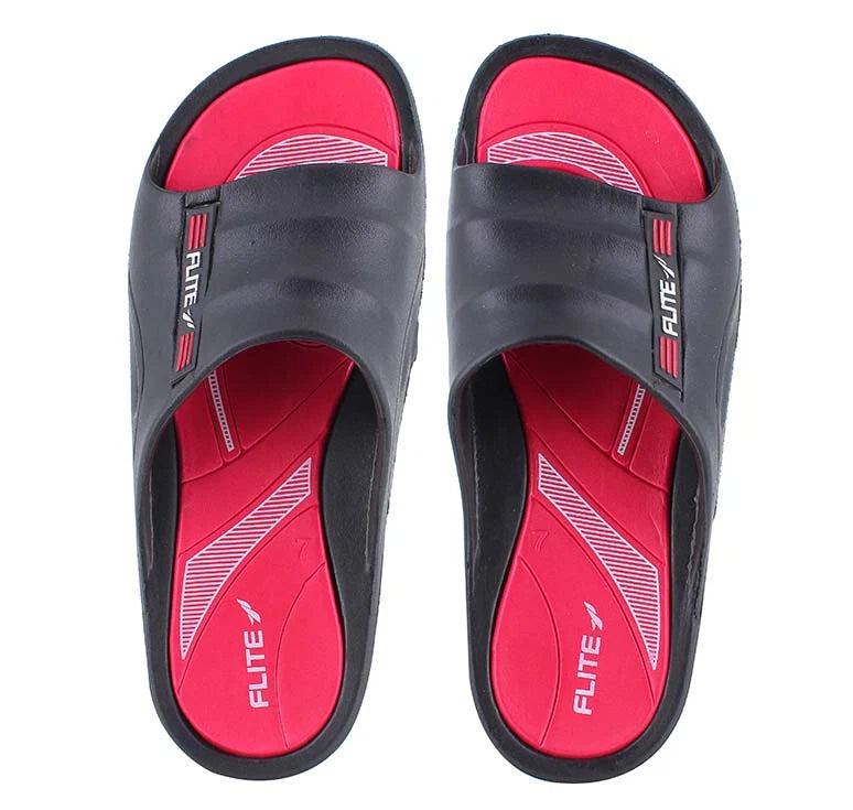 Flite Men's Sports Slides Slip-On  Black & Red Slippers