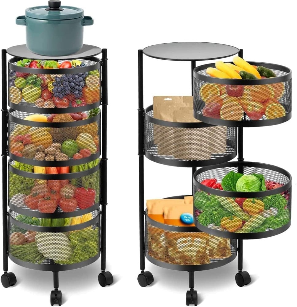 Square or Round Multi-Tiers Metal Storage Rack with Wheels