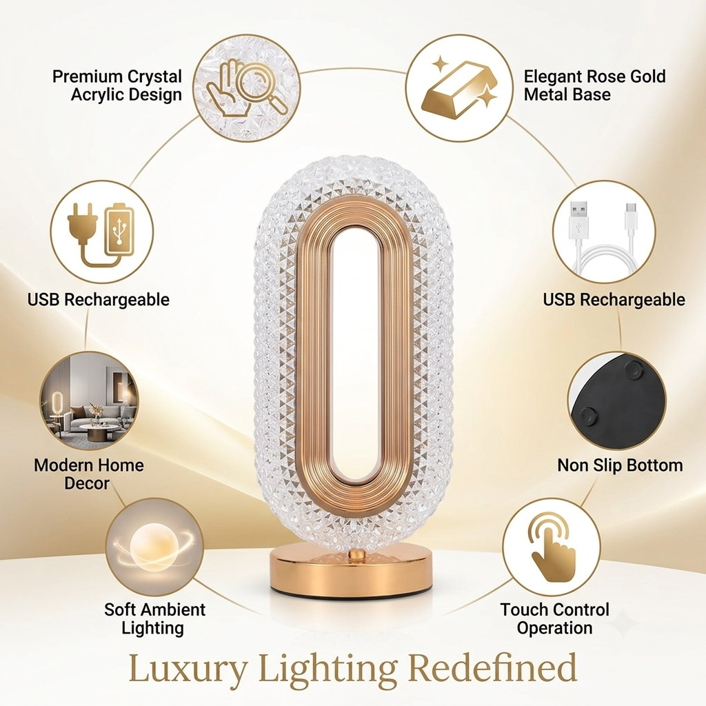 Crystal LED Table Lamp USB Rechargeable