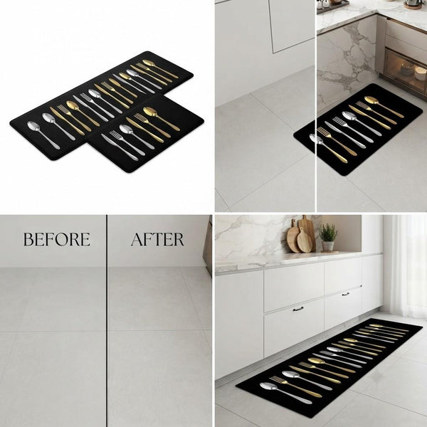Arbaana luxury non-slip kitchen mat set featuring two soft, textured mats with anti-slip backing for safety and comfort.