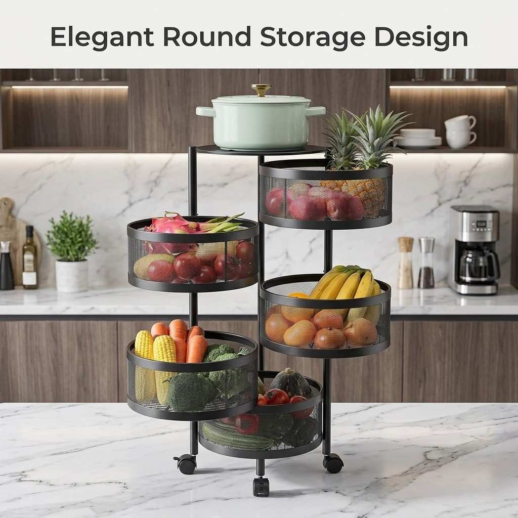 Arbaana multi-tier metal storage rack with wheels, sturdy metal frame and multiple shelves for organized storage.