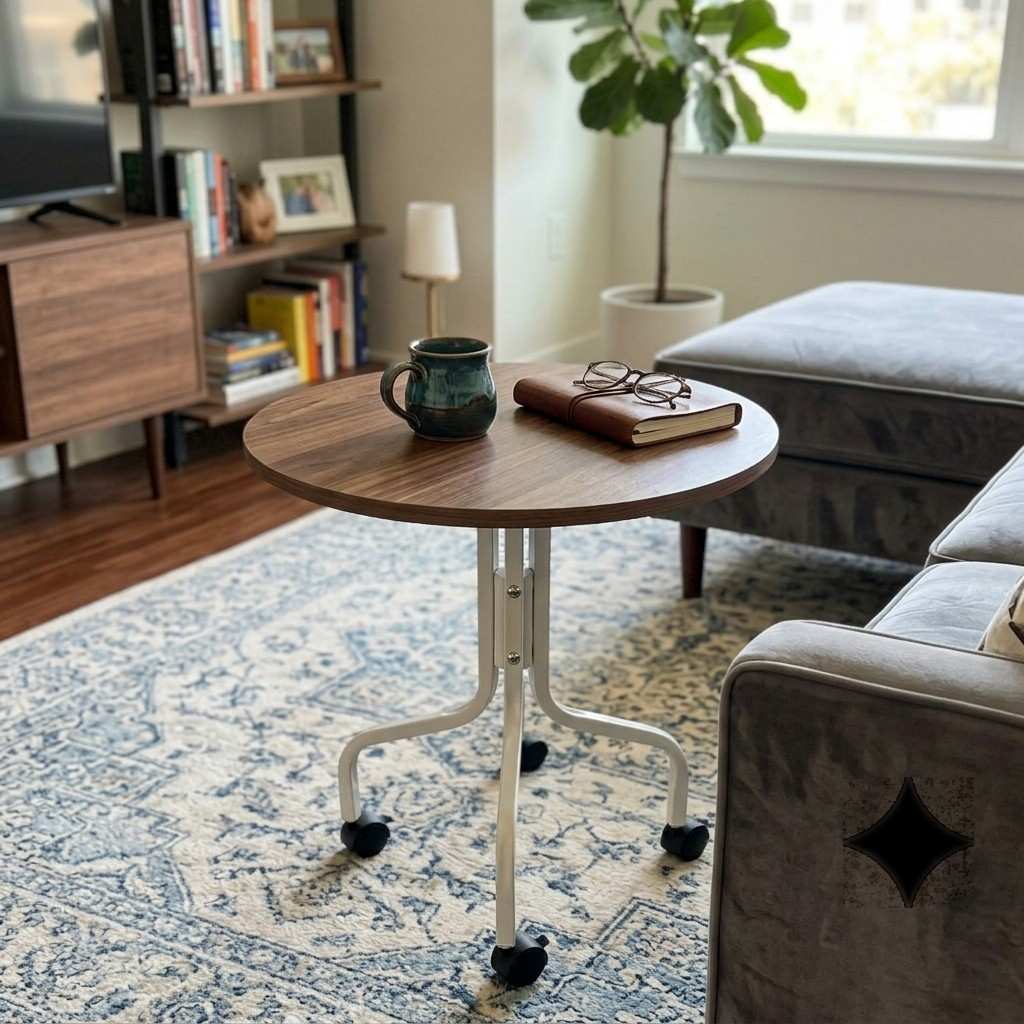 Rolling C-Shaped Side Table with Wheels  40x40x57 CM
