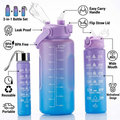 3-in-1 Water Bottle Set with Straw and Handle