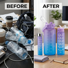 3-in-1 Water Bottle Set with Straw and Handle