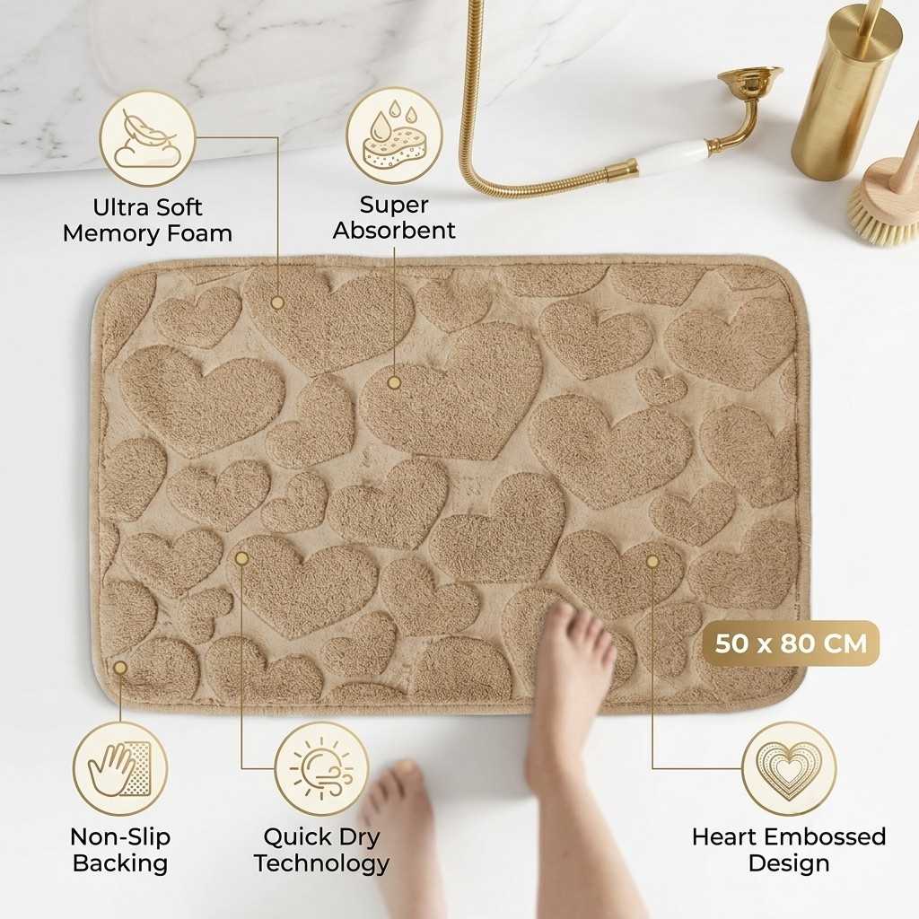 Heart Memory Foam Non Slip Bath Mat 50x80CM