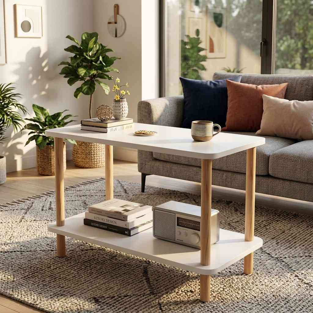Modern 2-Tier Coffee Table with Shelf