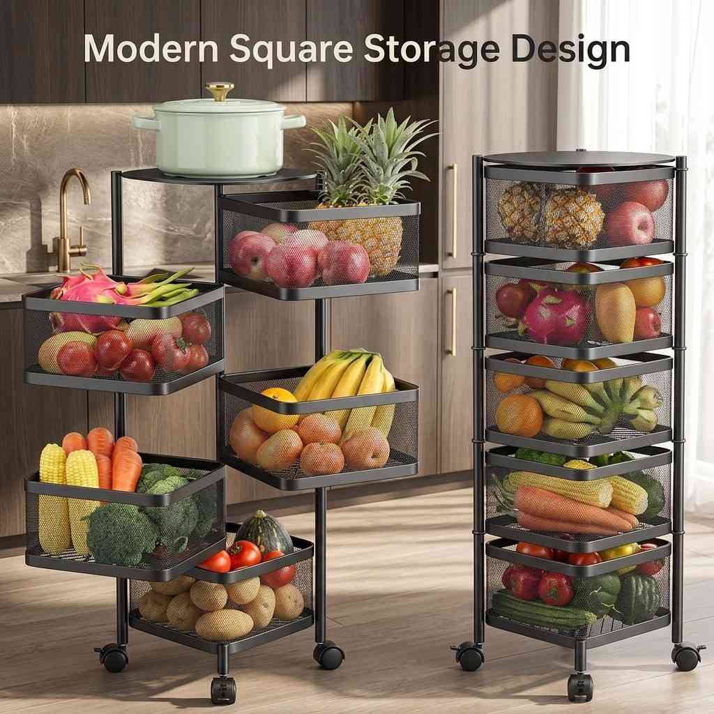 Arbaana multi-tier metal storage rack with wheels, sturdy metal construction, and multiple shelves for organized storage.