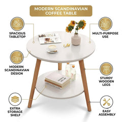 Modern Round Side Table with Storage Shelf
