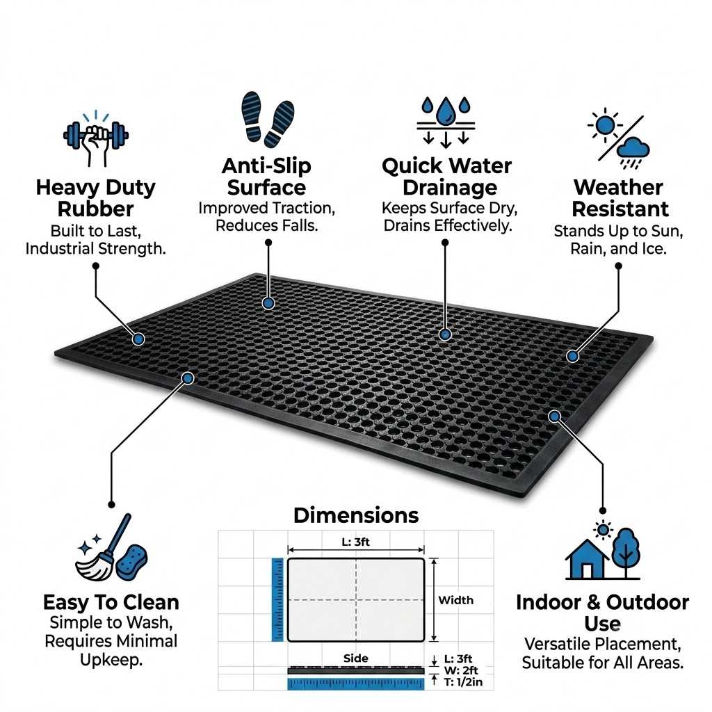 Arbaana heavy duty non-slip rubber door mat, 40x60 cm, with textured surface for secure footing and durability.