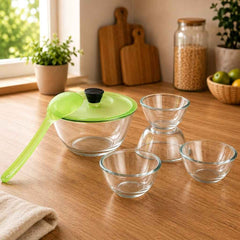 Glass Serving Bowl Set with Lid & Spoon