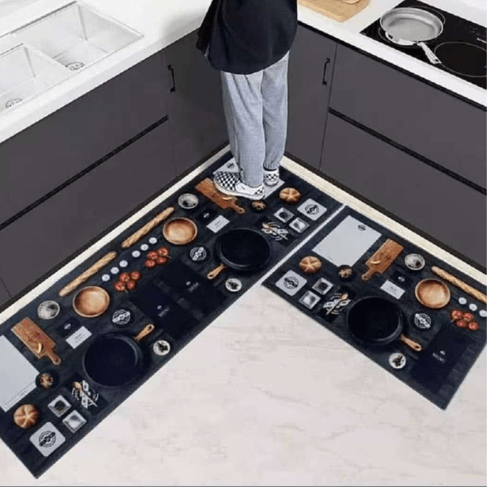 2-Piece Non-Slip Kitchen Floor Mat Set  | Washable Anti-Fatigue Rugs