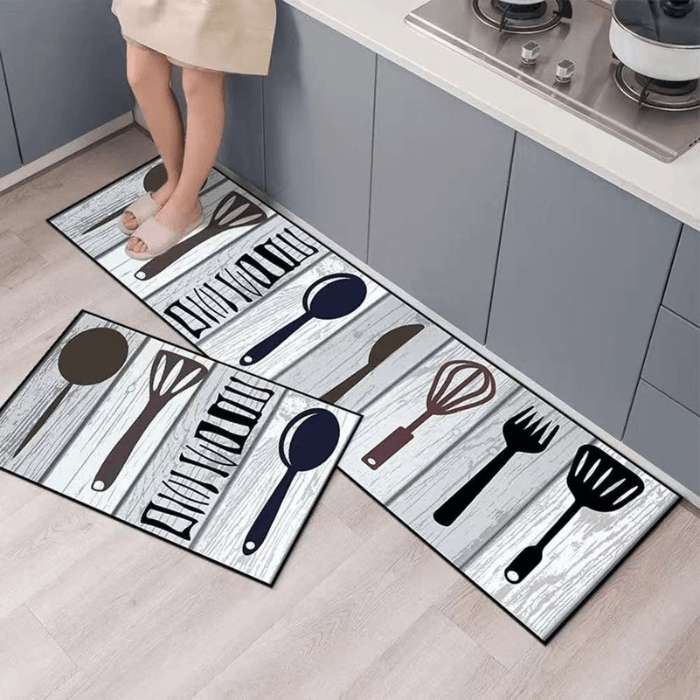 Arbaana 2-piece kitchen rug set with anti-slip mats and floor runners, washable and ideal for kitchen floor safety and comfort.
