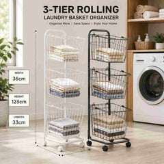 3-Tier Rolling Laundry Basket Organizer Cart