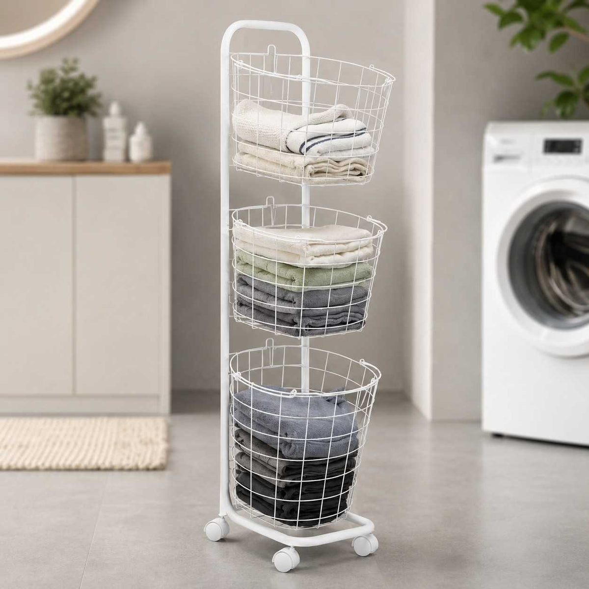 3-Tier Rolling Laundry Basket Storage Cart