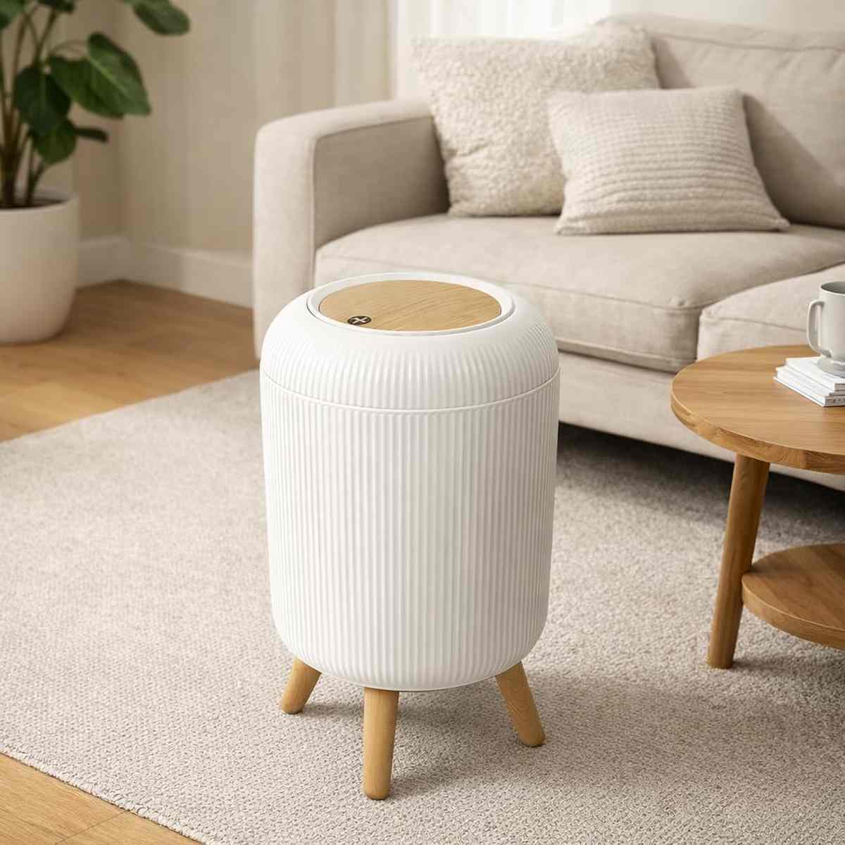 Modern Floor-Standing Dustbin with Legs, White