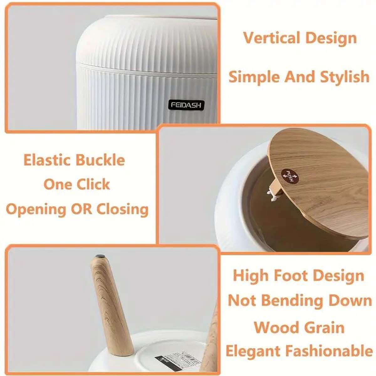 Modern Floor-Standing Dustbin with Legs, White