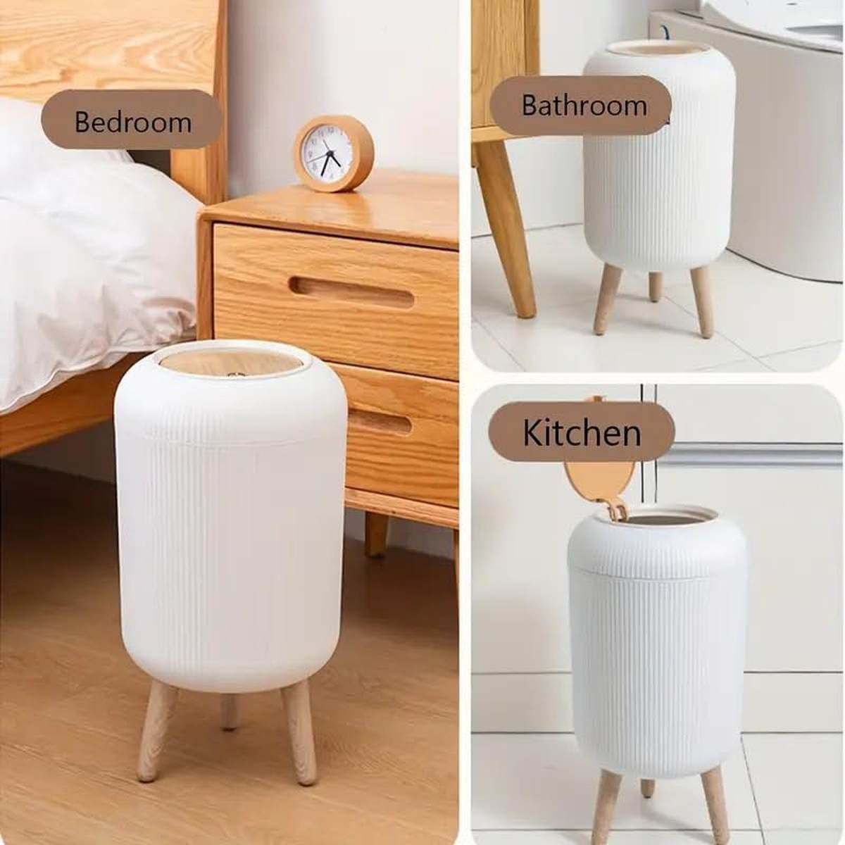 Modern Floor-Standing Dustbin with Legs, White