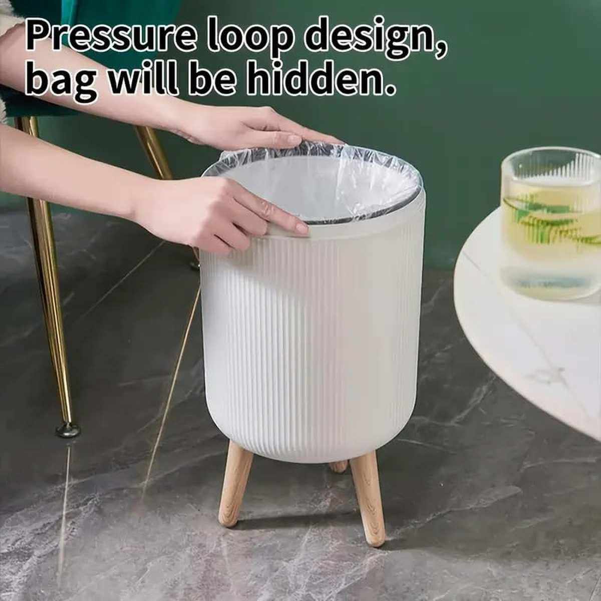 Modern Floor-Standing Dustbin with Legs, White