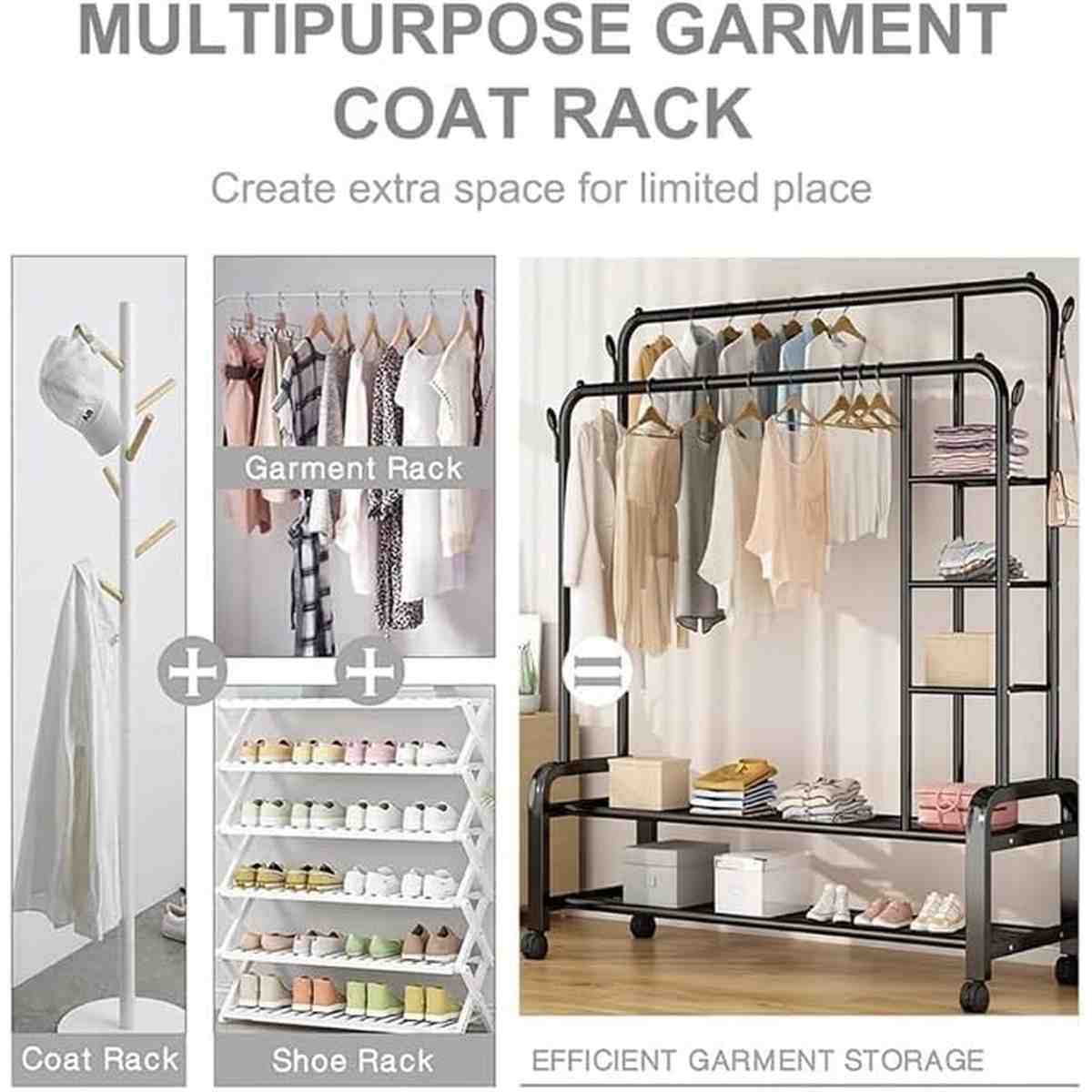 Multipurpose Clothes Rack with Multi Layer Shelves