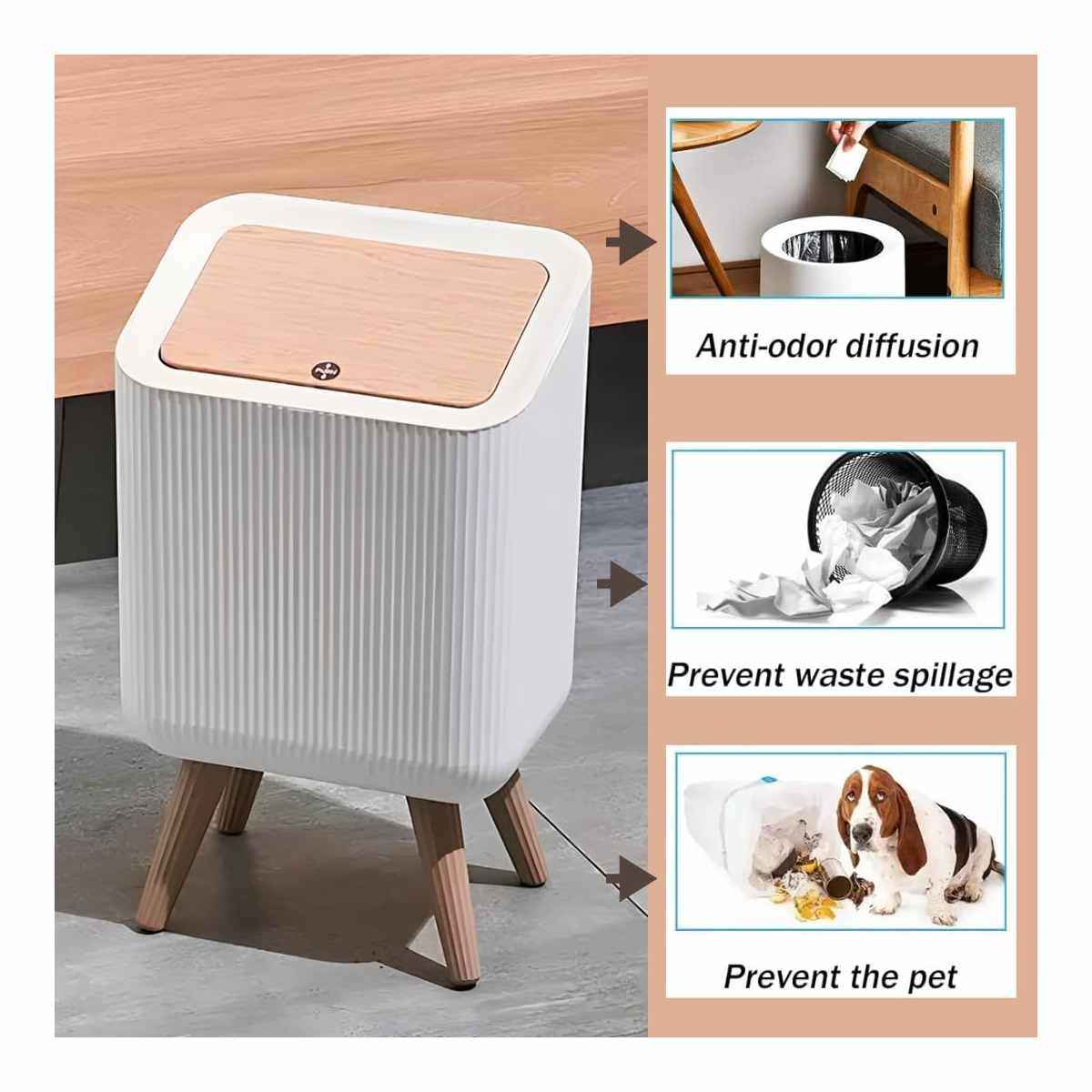 Multipurpose Waste Bin with Lid for Living Room