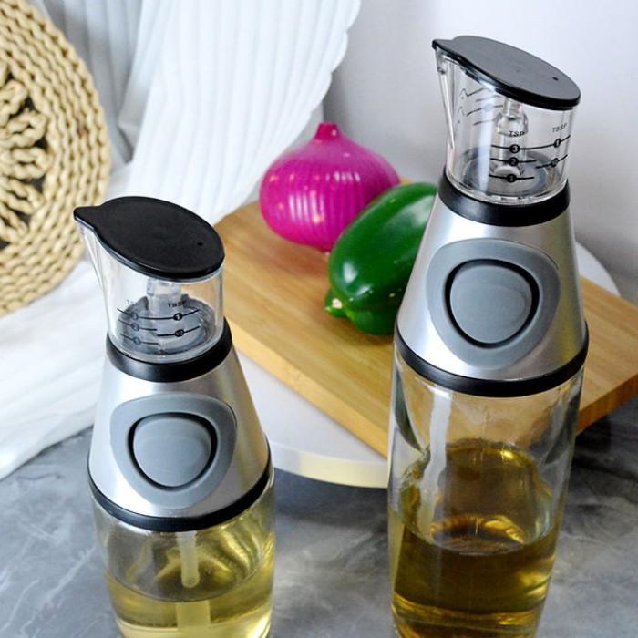 Press & Measure Oil Dispenser 500ml | Non-Drip Glass Olive Oil & Vinegar Bottle
