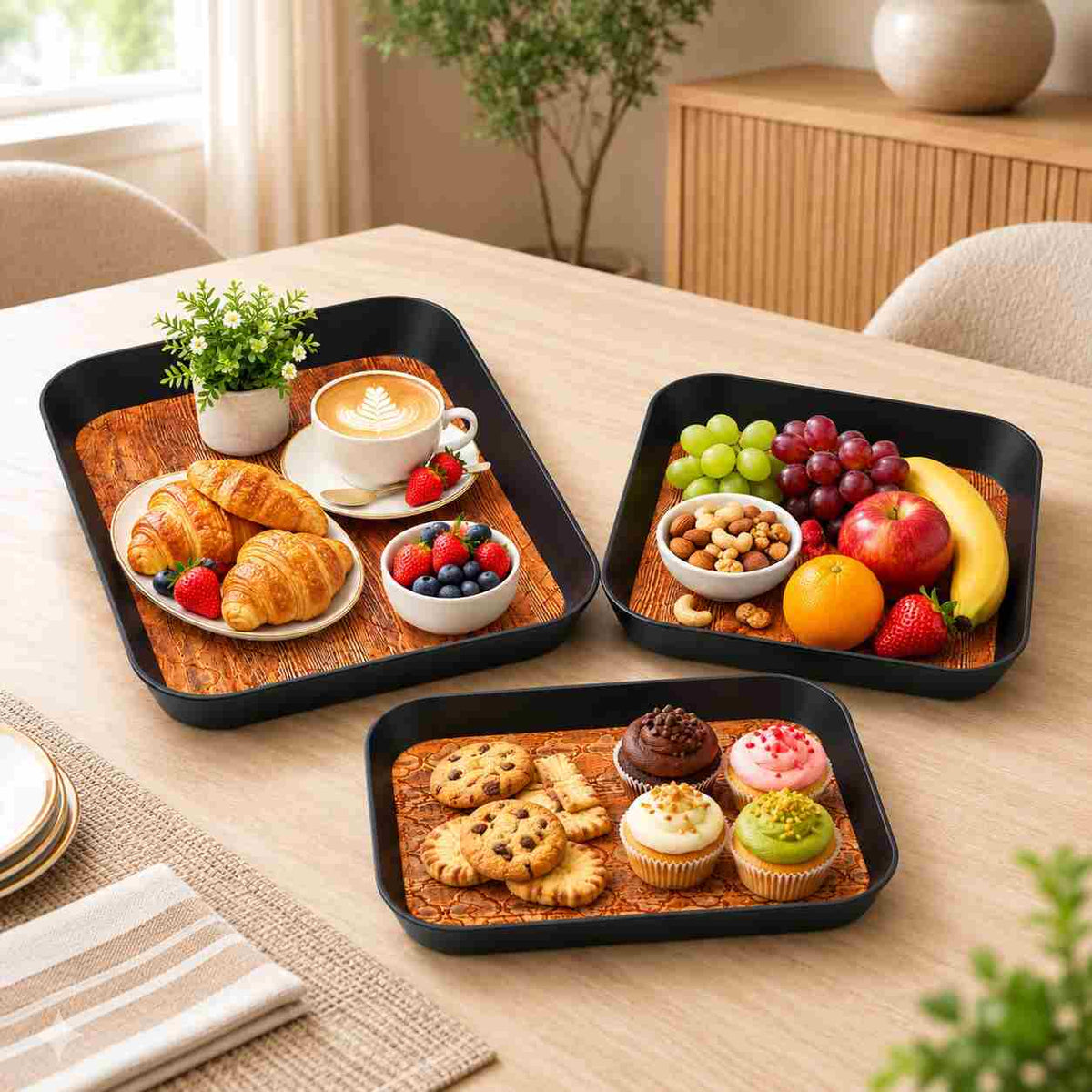 Pack of 3 Pcs Anti-Slip Serving Trays