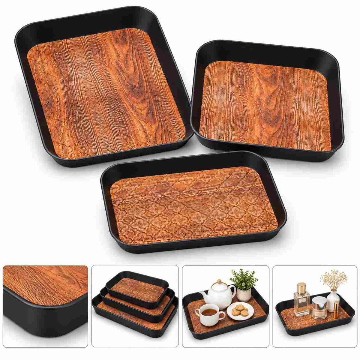 Pack of 3 Pcs Anti-Slip Serving Trays