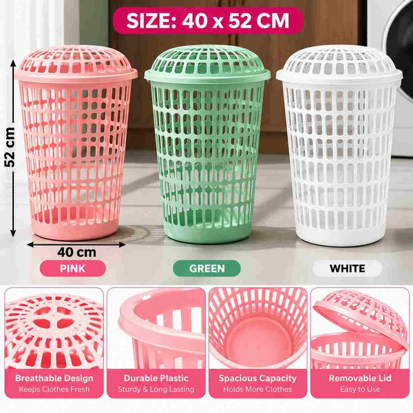 Plastic Laundry Basket with Lid 60cm x 40
