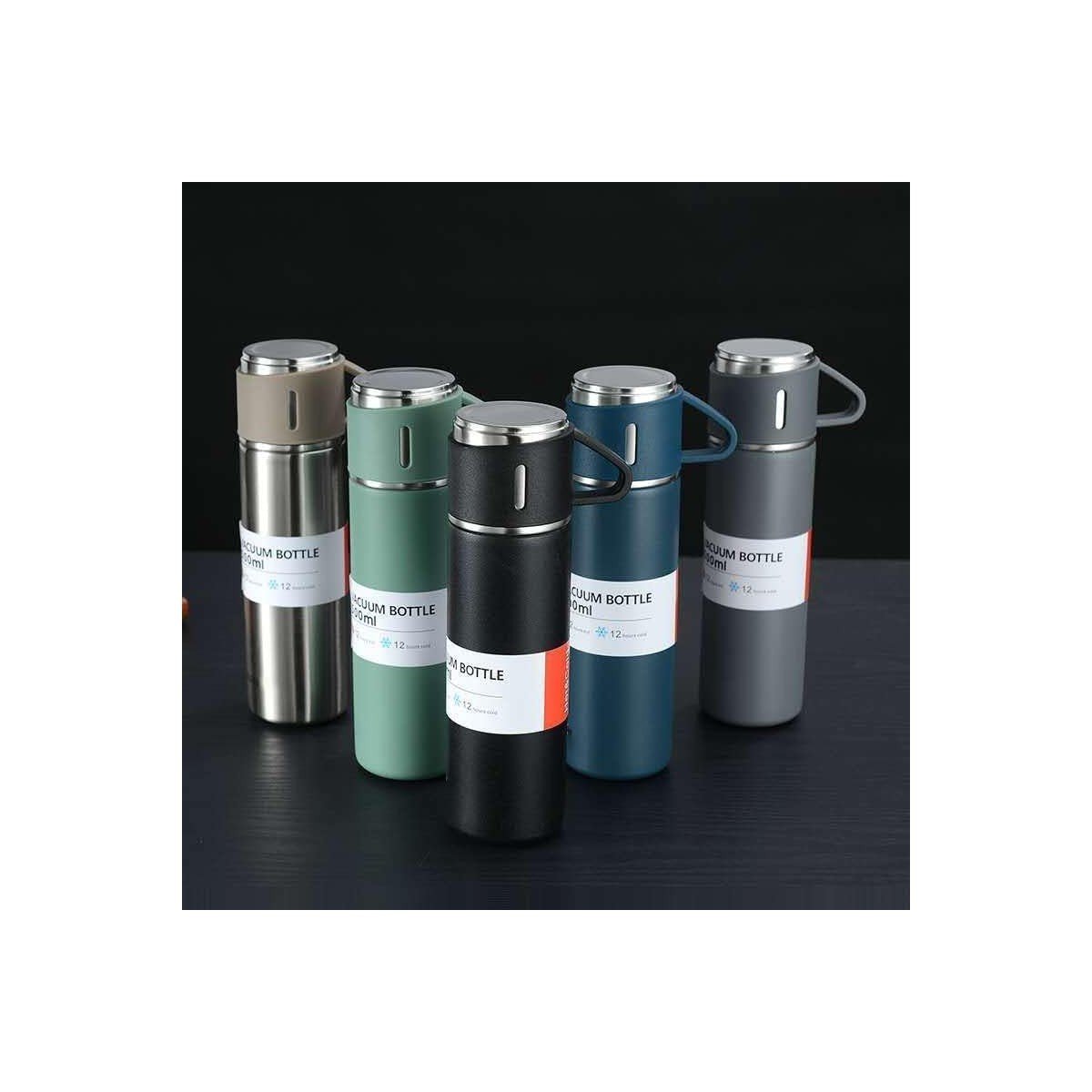 Premium Insulated Bottle With Matching Cups 500ml Vacuum Flask Gift Set