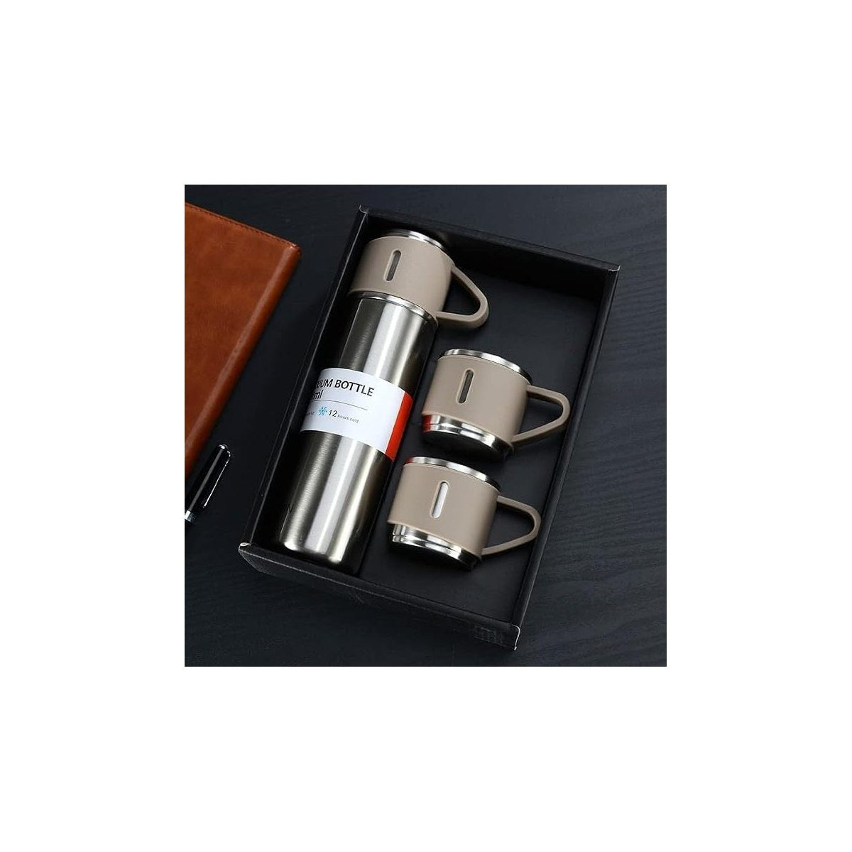 Premium Insulated Bottle With Matching Cups 500ml Vacuum Flask Gift Set