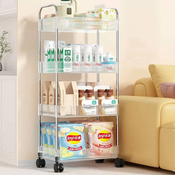 Romantika 4 TIER CLEAR TROLLEY RACK 27.8*38*82CM Acrylic Storage Rolling Cart Plastic Kitchen Storage Trolley Cart With 4 Universal Wheels
