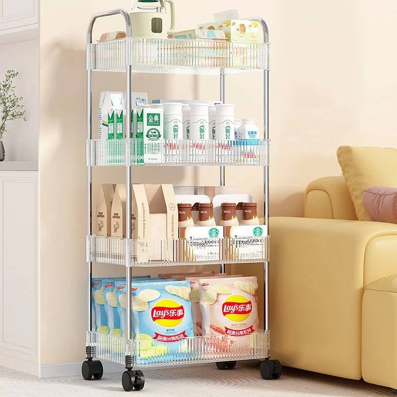 Romantika 4 TIER CLEAR TROLLEY RACK 27.8*38*82CM Acrylic Storage Rolling Cart Plastic Kitchen Storage Trolley Cart With 4 Universal Wheels