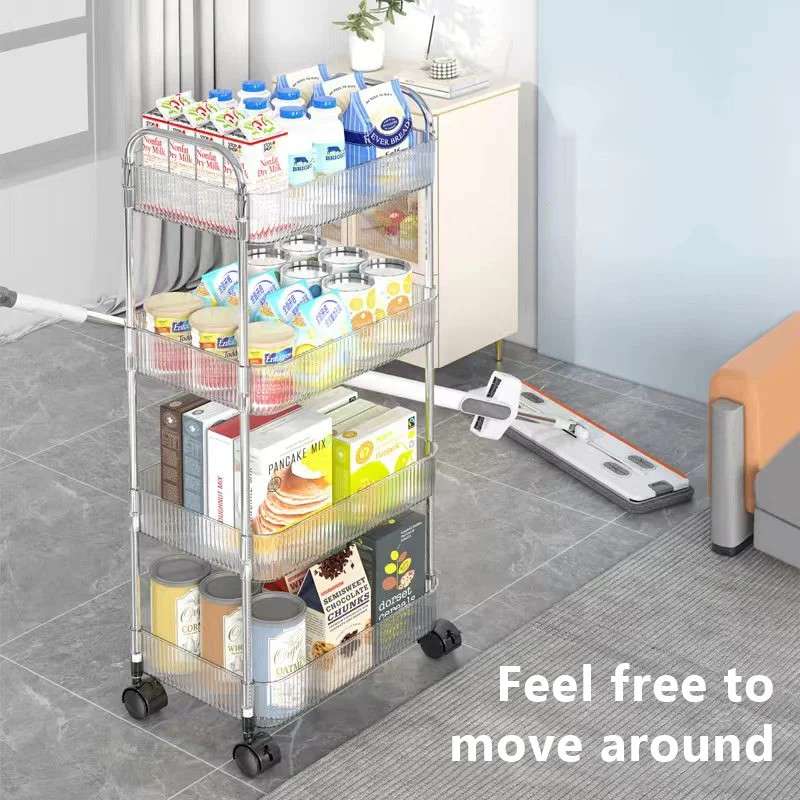 Romantika 4 TIER CLEAR TROLLEY RACK 27.8*38*82CM Acrylic Storage Rolling Cart Plastic Kitchen Storage Trolley Cart With 4 Universal Wheels
