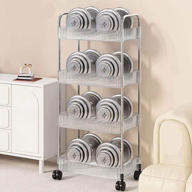 Romantika 4 TIER CLEAR TROLLEY RACK 27.8*38*82CM Acrylic Storage Rolling Cart Plastic Kitchen Storage Trolley Cart With 4 Universal Wheels