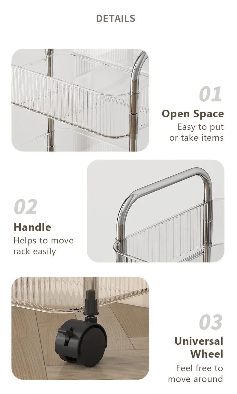 Romantika 4 TIER CLEAR TROLLEY RACK 27.8*38*82CM Acrylic Storage Rolling Cart Plastic Kitchen Storage Trolley Cart With 4 Universal Wheels