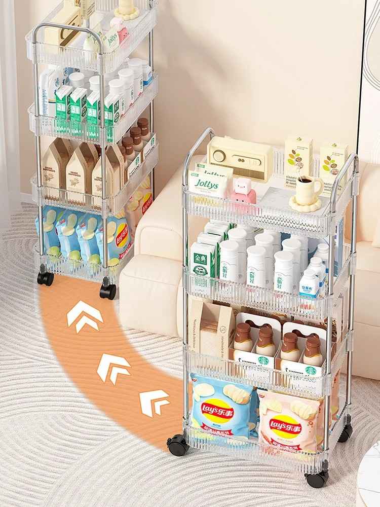 Romantika 4 TIER CLEAR TROLLEY RACK 27.8*38*82CM Acrylic Storage Rolling Cart Plastic Kitchen Storage Trolley Cart With 4 Universal Wheels