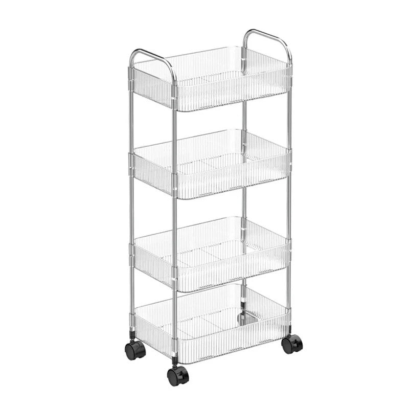 Romantika 4 TIER CLEAR TROLLEY RACK 27.8*38*82CM Acrylic Storage Rolling Cart Plastic Kitchen Storage Trolley Cart With 4 Universal Wheels