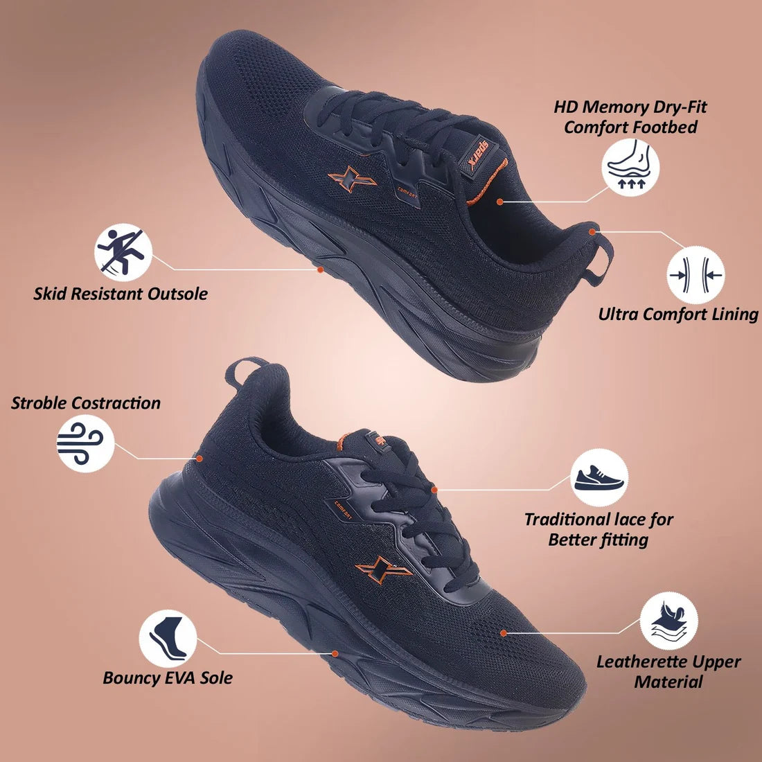 Sparx Men's Comfort Running Shoes All-Black Sole